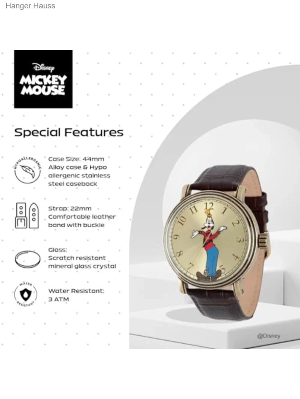 Goofy Vintage Disney Men's Wrist Watch Black Leather Strap Quartz